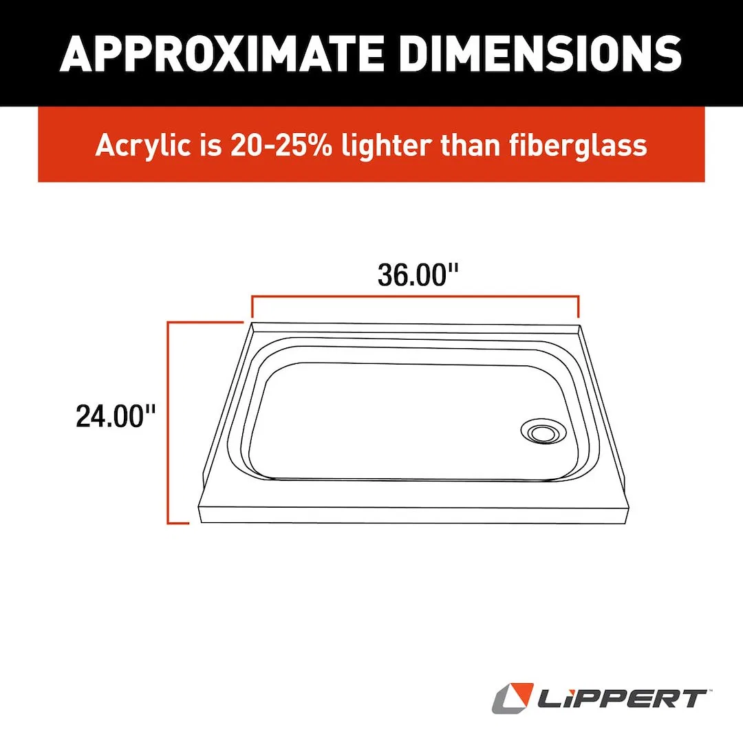 210375 – LIPPERT COMP Shower Pan, Rectangular 24 Inch Length x 36 Inch Width x 5 Inch Depth With Thr - view 3